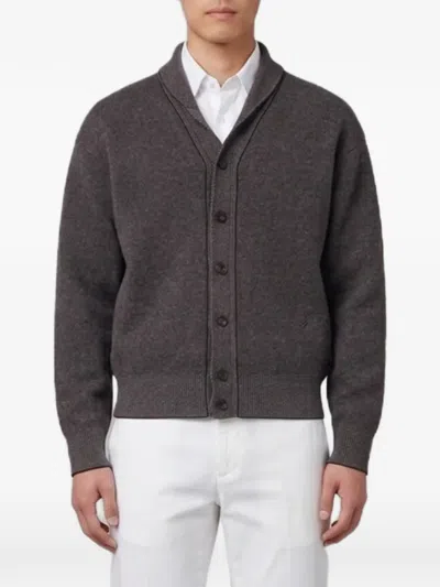 Jacquemus Cashmere Wool Ribbed High Neck Cardigan In Gray