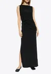 Jacquemus La Robe Peplo Black Long Dress With Square Neck And Cut-out Detail On The Side In Viscose Blend Woma In Black