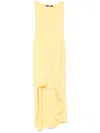 Jacquemus Draped Yellow Mini Dress With Unique Hem Knot In Yellow & Orange