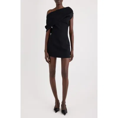 Jacquemus The Pesce Draped Shoulder Compact Crepe Minidress In Black
