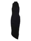 Jacquemus The Piazza Asymmetric Gathered Stretch-jersey Turtleneck Dress In Black
