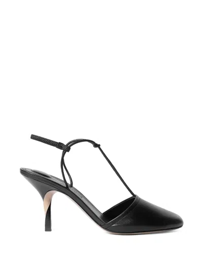 Jacquemus Black Pina Sculptural Lacquered Heel Leather Sandals