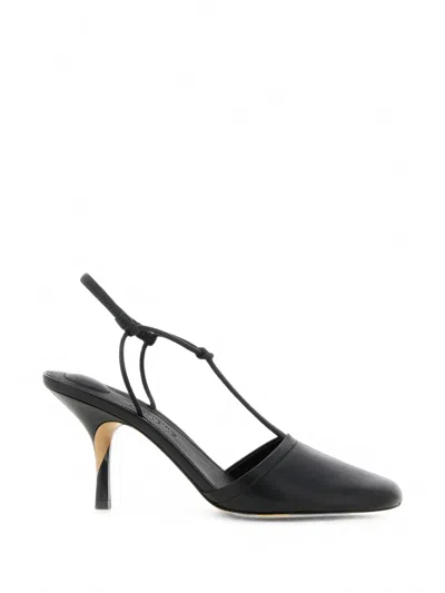 Jacquemus Black Pina Sculptural Lacquered Heel Leather Sandals