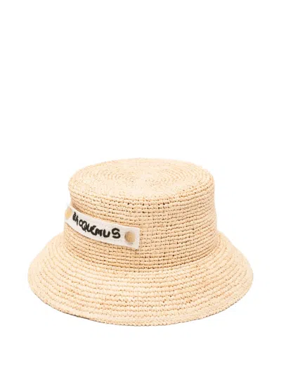 JACQUEMUS THE PLAGE LOGO-PATCH RAFFIA HAT