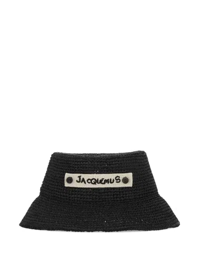 Jacquemus The Plage Logo-patch Woven Bucket Hat In Black