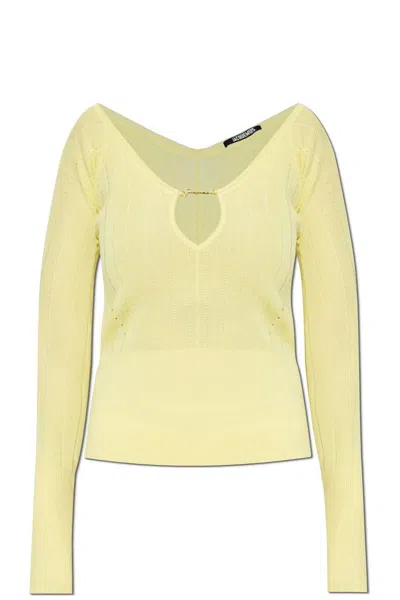 Jacquemus Slim Fit V-neckline Long Sleeves Ribbed Hem In Yellow