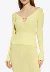 Jacquemus Slim Fit V-neckline Long Sleeves Ribbed Hem In Yellow