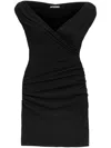 Jacquemus Rita Draped Gathered Crepe De Chine Mini Dress In Black
