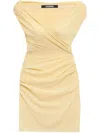 Jacquemus La Rita Draped Off-the-shoulder Mini Dress In Brown