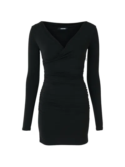 Jacquemus The Rita V-neck Court Mini Dress In Black