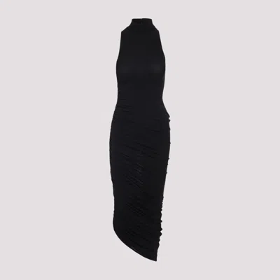 Jacquemus The Piazza Asymmetric Gathered Stretch-jersey Turtleneck Dress In Black