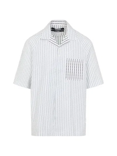 Jacquemus The Romarin Bowling Collar Stripe Shirt In White