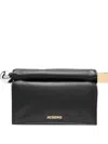 Jacquemus Rectangular Lamb Leather Clutch With Rolled Handle In Black