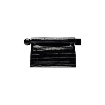 Pre-owned Jacquemus The Rond Carré' Crocodile Embossed Clutch 'black' | Women's Size Onesize
