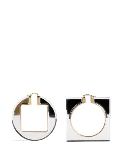 Jacquemus The Rond Carré Hoops Earrings In Silver/transparent