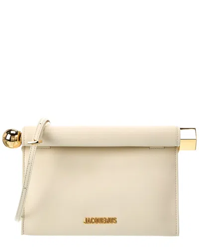 Jacquemus The Rond Carre Leather Clutch In Neutral