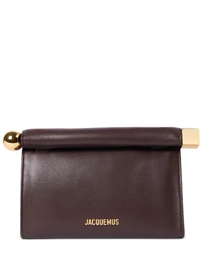 Jacquemus The Rond Carré Logo-plaque Leather Clutch Bag In Brown
