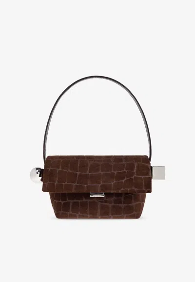 Jacquemus The Rond Carré Suede Shoulder Bag In Brown