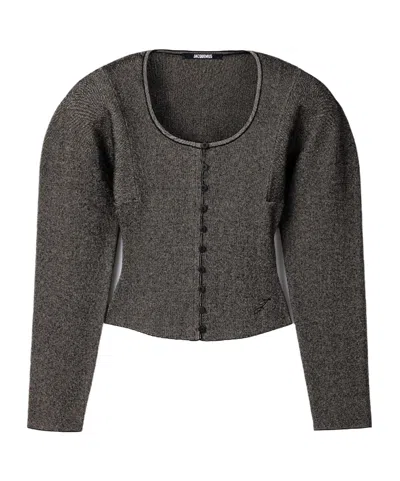 Jacquemus Sera Knit Cardigan In Gray