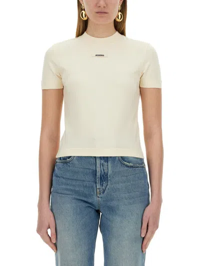 Jacquemus Gros Grain Crew Neck Cotton Blend Top In Yellow