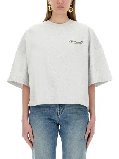 Jacquemus Short Sleeve Crew Neck Oversized Top In Grey