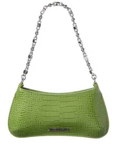 Jacquemus The Small Bisou Chain Croc-embossed Leather Shoulder Bag In Green