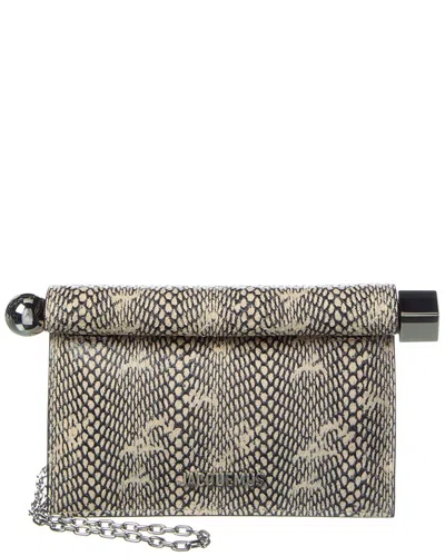 Jacquemus Small Rond Carré Python Print Leather Clutch In Beige