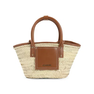 Jacquemus The Small Soli Basket In Brown Leather And Straw