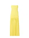 Jacquemus Yellow Dress With Straight Neckline And Gathered Waist In Tech Fabric Woman In Yellow