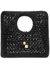 Jacquemus Carre Spiaggia Embellished Braided Raffia Tote In Black