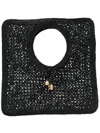 Jacquemus Carre Spiaggia Embellished Braided Raffia Tote In Black