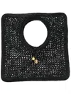 Jacquemus Carre Spiaggia Embellished Braided Raffia Tote In Black