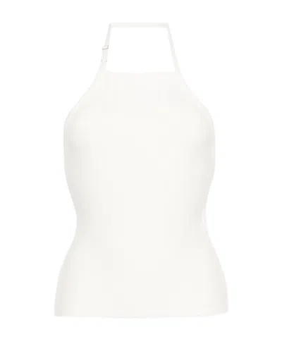 Jacquemus Tablier Knitted Halterneck Top In White