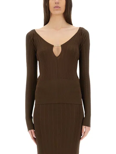 Jacquemus Pralu Ribbed-knit Top In Brown
