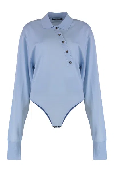 Jacquemus Long Sleeve Slim Fit Bodysuit In Blue