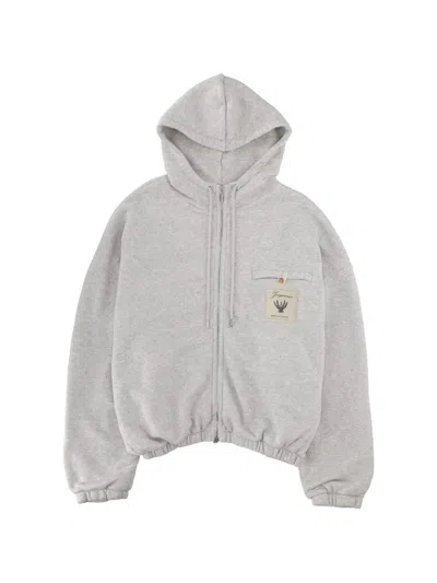 Jacquemus Light Grey Zip-up Hoodie With Embroidered Detail In Gray