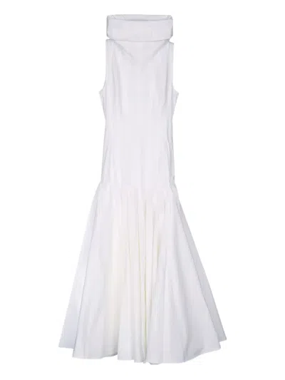 Jacquemus Midi Dress With Flared Skirt And High Neck In White