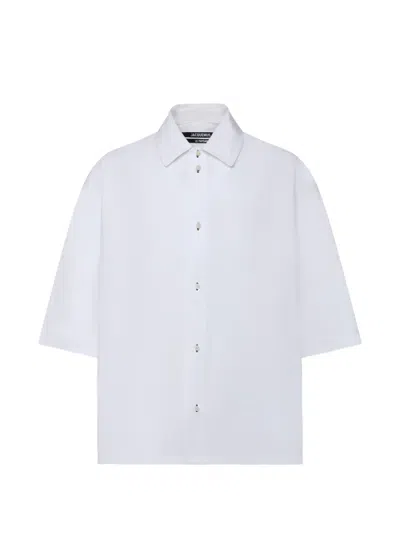 Jacquemus La Chemise Triangle Logo-embroidered Cotton-poplin Shirt In White
