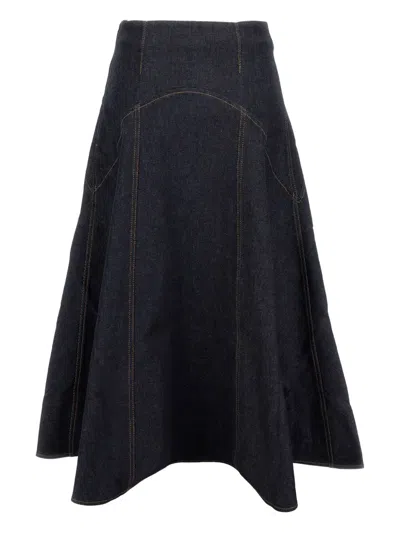 Jacquemus The Triangle De-nîmes Flared Denim Skirt In Blue