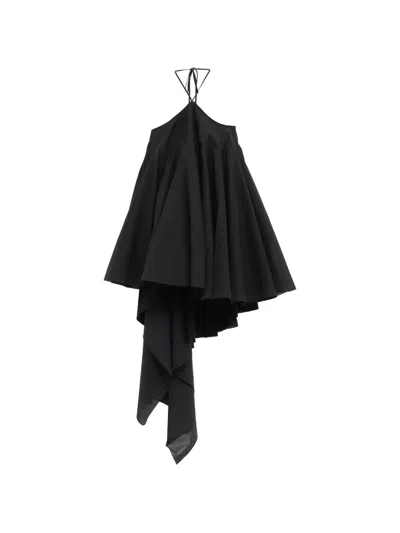 Jacquemus Courte Asymmetric Cotton-blend Crepon Halterneck Dress In Black