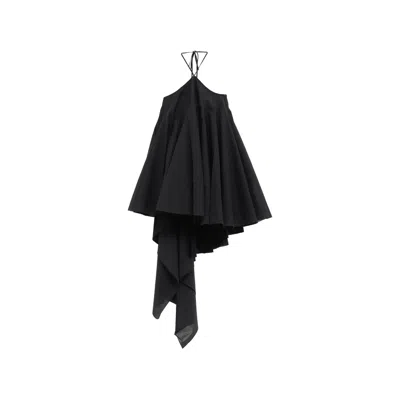 Jacquemus Courte Asymmetric Cotton-blend Crepon Halterneck Dress In Black