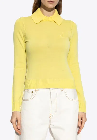 Jacquemus The Tricot J Logo Knit Polo Sweater In Yellow