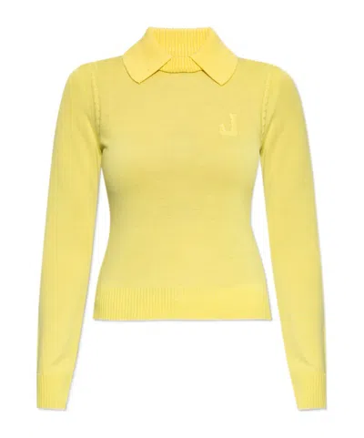 Jacquemus The Tricot J Logo Knit Polo Sweater In Yellow