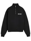 Jacquemus High Neck Zip Sweatshirt With Logo Detail And Gathered Cuffs In Black