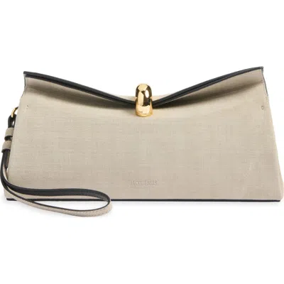 Jacquemus The Valérie Linen Effect Leather Clutch In Greige/black 1pv