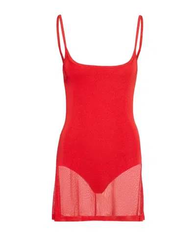 Jacquemus Thin Shoulder Strap Knitted Dress In Red