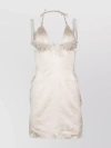 Jacquemus Tie Neck Satin Dress With Feather Embellishments In White