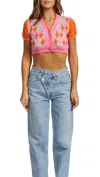 Jacquemus Ladies Multi-orange Argyle-check-pattern Cropped Top In Multi