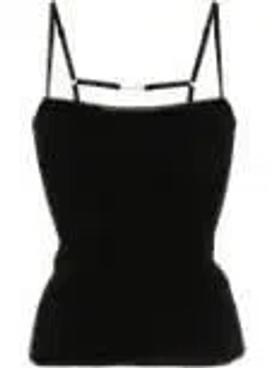 Jacquemus Le Haut Sierra Black Ribbed Top With Logo Detail In Viscose Blend Woman