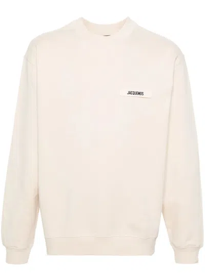 Jacquemus Top Le Sweatshirt Gros Grain Features Beige Cotton Jersey Weave In Gros-grain With Print Crew Neck L
